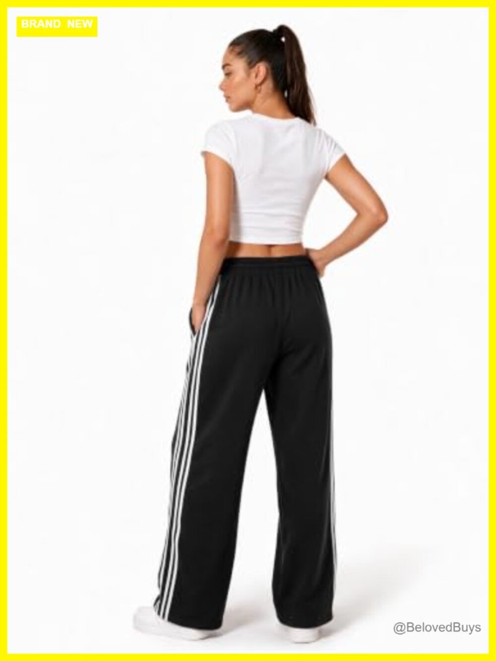 Wide Leg Striped Sweatpants High Rise Drawstring Pockets Active - Picture 4 of 5